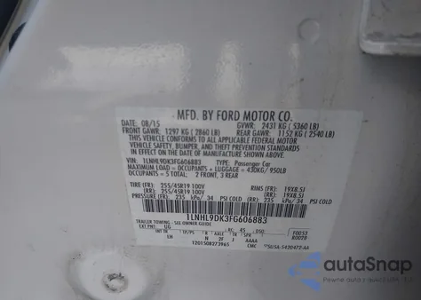 2015 Lincoln Mks из США, поврежденный, VIN 1LNHL9DK3FG606883